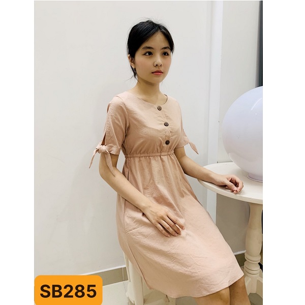 Đầm Thun Eo Tay Nơ Shibi Màu Kem Sb285Ae (Store 5703)