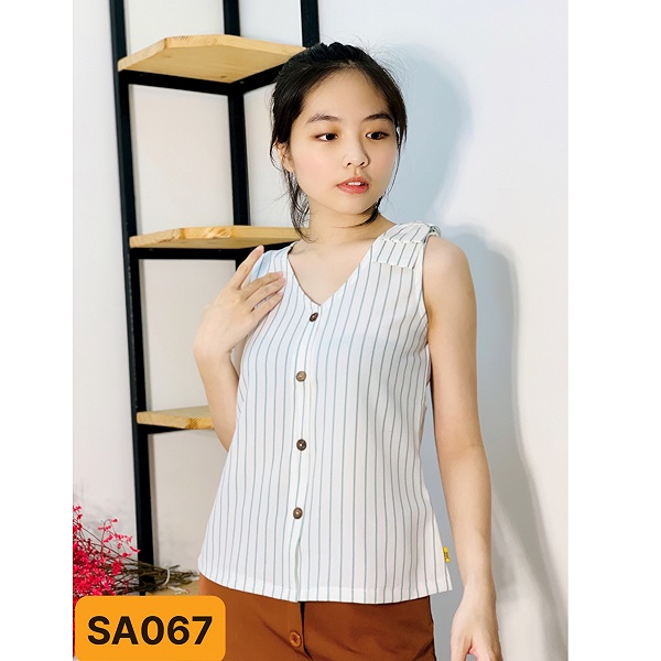 Áo Kiểu Nữ Nơ Vai Sọc Shibi Màu Xanh Sa067Ae (Store 5703)