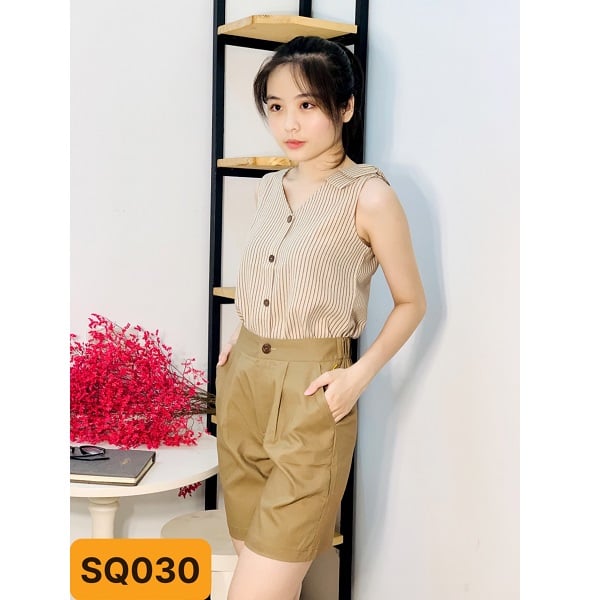 Set Áo Quần Sọc Nâu Shibi Màu Kem Set067030 (Store 5703)