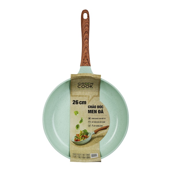 Chảo Sâu Đúc Tráng Men Xanh Từ 26Cm Greencook Gcp06 - 26Ih