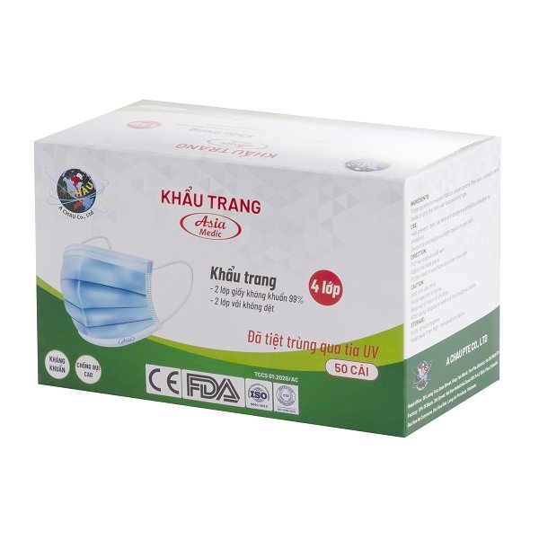 Khẩu Trang Asia Medic Xanh Dương Hộp 50C 4L