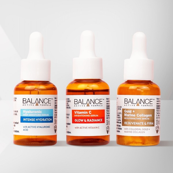 Bộ 3 Serum Trẻ Hóa, Làm Sáng Và Cấp Ẩm Sâu Balance Active Formula The Mighty Three Gold + Marine Collagen Rejuvenating Serum, Vitamin C Brightening Serum, Hyaluronic Deep Moisture Serum 30Ml X3 (Wn)