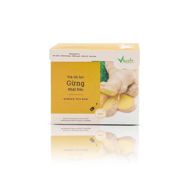 Trà Túi Lọc Trà Gừng Nhật Vherbs Hỗ Trợ Giải Cảm Đầy Hơi Hộp 32G
