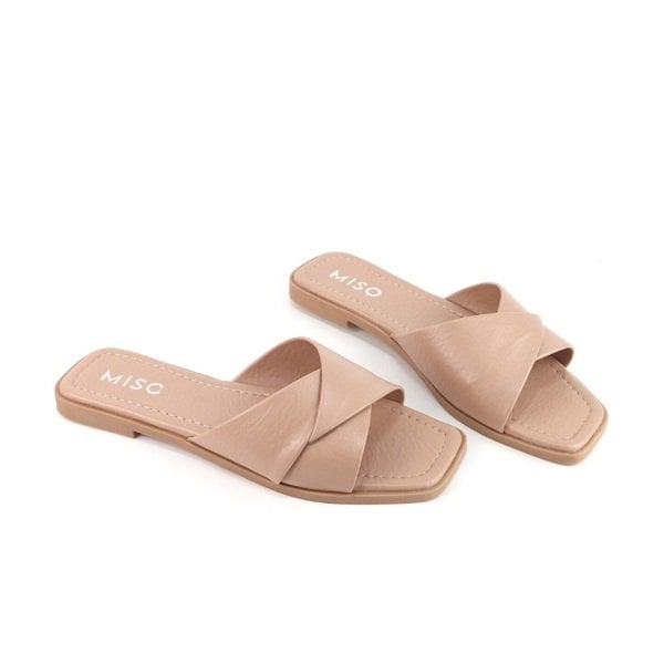 Dép Đế Bằng Quai Đắp Chéo Màu Nude Miso Cillie M029 (Store 5703)