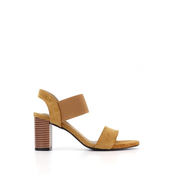 Giày Sandal Da Lộn Phối Thun Gót Trụ Cao 7Cm Màu Bò Cillie 1010 (Store 5703)