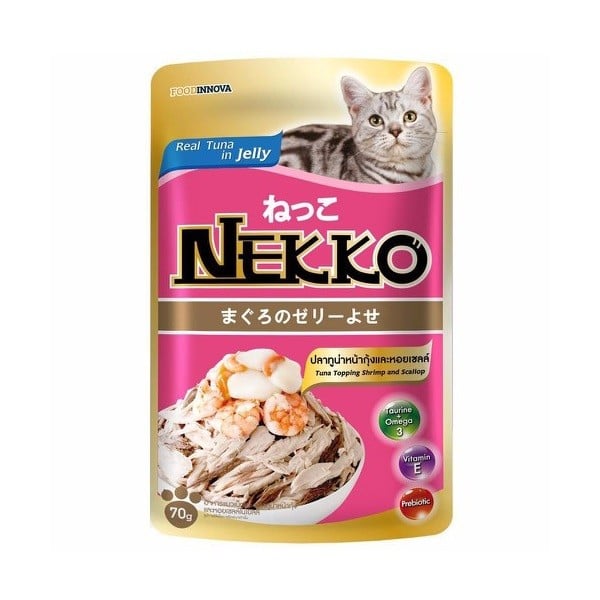 Thức Ăn Mèo Vị Cá Ngừ, Tôm, Sò Điệp Nekko 70G