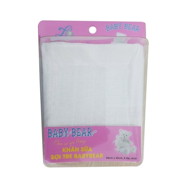 Khăn Sữa Sợi Tre Baby Bear 25 X 32Cm 2 Lớp 6 Cái - Giao Màu Ngẫu Nhiên