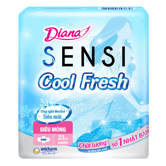 Băng Vệ Sinh Diana Sensi Cool Fresh Siêu Mỏng Cánh 8 Miếng