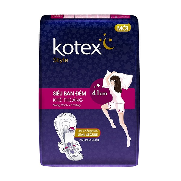 Băng Vệ Sinh Kotex Style Đêm Siêu Mỏng 41Cm - Gói 3 Miếng