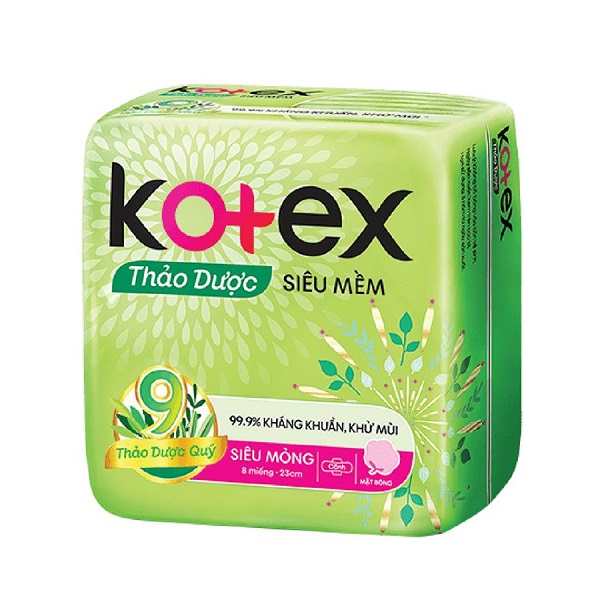 Băng Vệ Sinh Kotex Thảo Dược Siêu Mềm Cánh 23Cm 8 Miếng