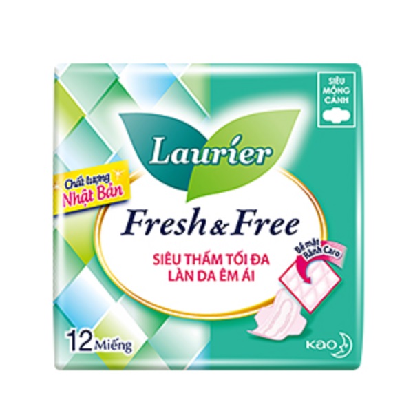 Băng Vệ Sinh Laurier Fresh & Free Siêu Mỏng Cánh 12 Miếng