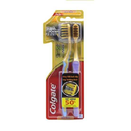Bàn Chải Đánh Răng Colgate Slimsoft Charcoal Gold - Vỉ 2 Cái