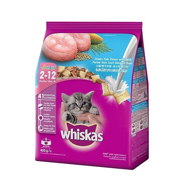 Thức Ăn Cho Mèo Con Vị Cá Biển Và Sữa Whiskas Túi 450G