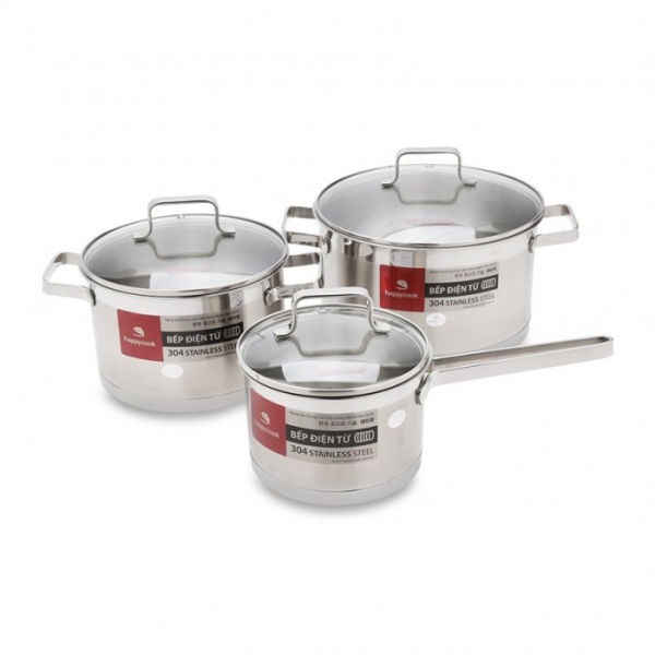 Bộ Nồi Inox 3 Đáy Nắp Kính Happy Cook Luna Hc06 - Ln