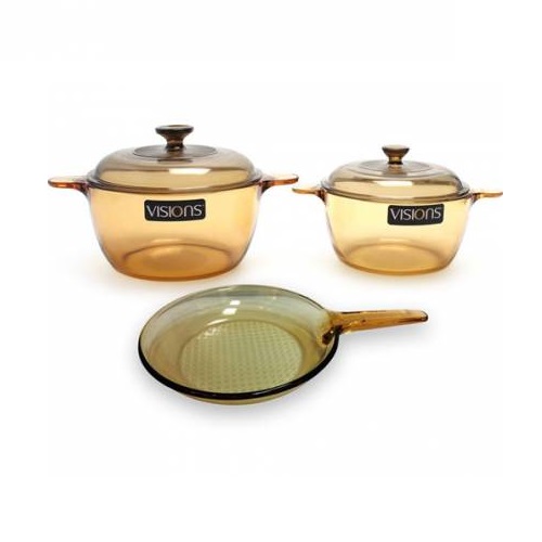 Bộ 3 Nồi Chảo Thủy Tinh Visions Loại Lớn Vs - 350 | Visions Vs - 350 Large Glass Pot, Set 3