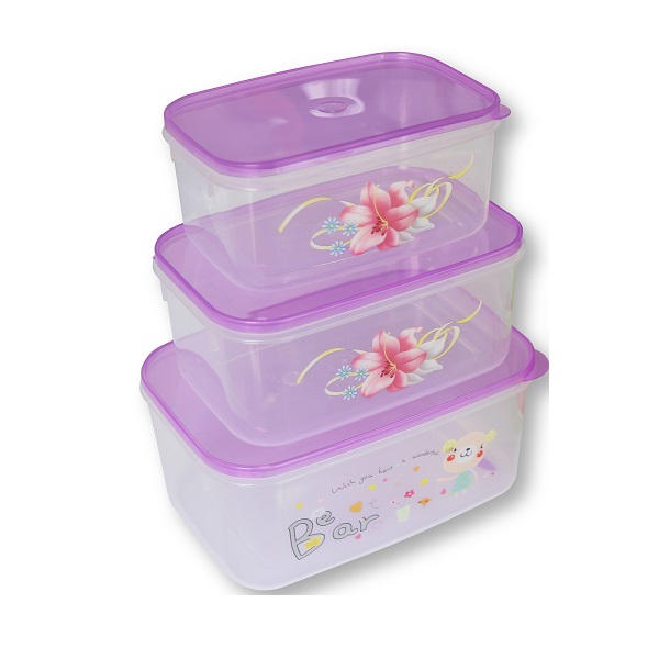 Bộ 3 Hộp Thực Phẩm Chữ Nhật Vinh Nam 154 - Màu Ngẫu Nhiên