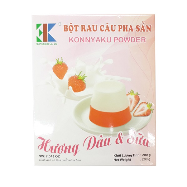 Bột Rau Câu 3K Hương Dâu & Sữa - Hộp 200G