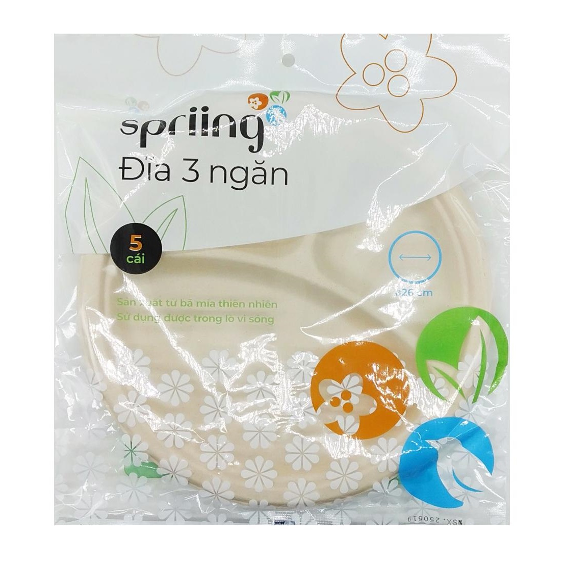 Lô 5 Đĩa Tròn 3 Ngăn Bã Mía 26Cm