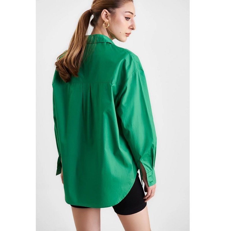 Áo Sơ Mi Jean Trơn Tay Ngắn Cotton Form Oversize  10F20DSH007