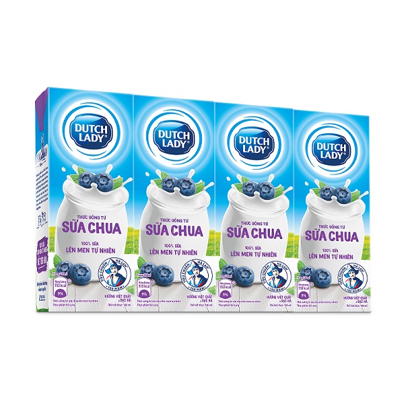 Sữa Chua Uống Cô Gái Hà Lan Vị Việt Quất - Bạc Hà Lốc 4 Hộp X 180Ml