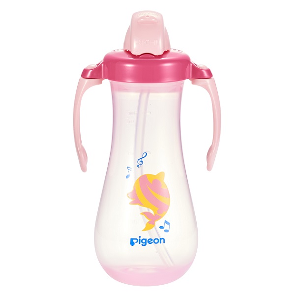 Bình Uống Nước Ống Hút Có Tay Cầm Pigeon Màu Hồng 300Ml