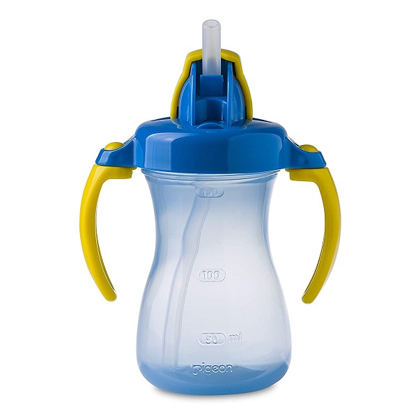 Bình Uống Nước Ống Hút Có Tay Cầm Pigeon Màu Xanh Dương 150Ml