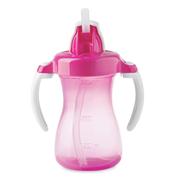 Bình Uống Nước Ống Hút Có Tay Cầm Pigeon Màu Hồng 150Ml