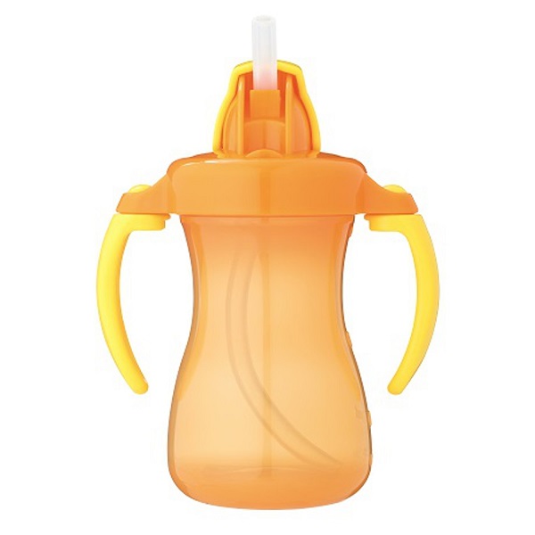 Bình Uống Nước Ống Hút Có Tay Cầm Pigeon Màu Cam 150Ml