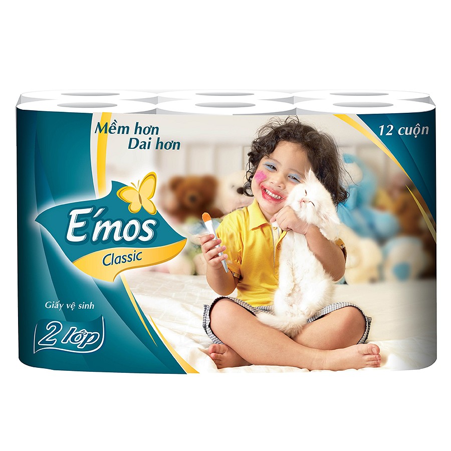 Giấy Vệ Sinh Emos Classic 2 Lớp - Lốc 12 Cuộn