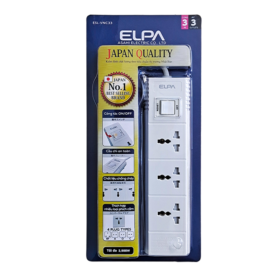 Ổ Cắm 3 Ổ Điện, 1 Công Tắc, 3M Elpa Esl - Vnc33