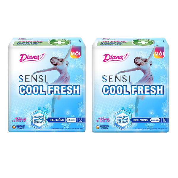 Lô 2 Băng Vệ Sinh Diana Sensi Cool Fresh Siêu Mỏng Không Cánh 8 Miếng