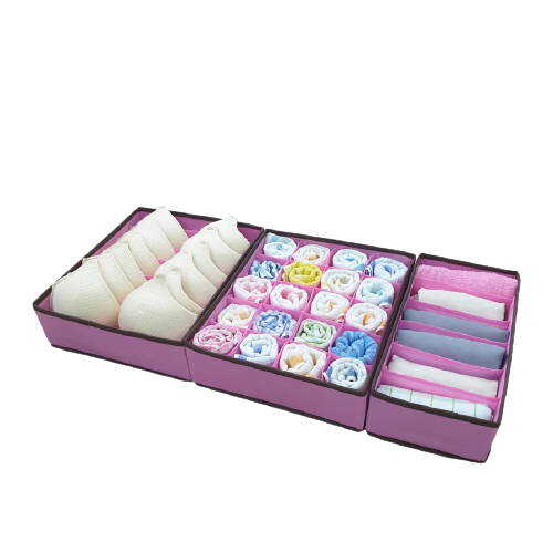 Set 3 Khay Vải Đựng Đồ Hồng