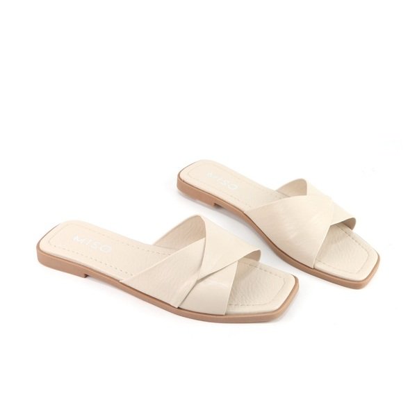 Dép Đế Bằng Quai Đắp Chéo Màu Kem Miso Cillie M029 (Store 5703)