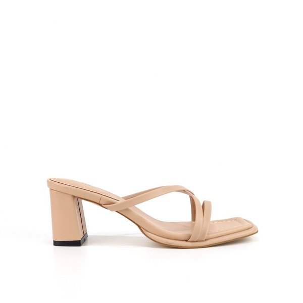 Guốc Dây Chéo Mũi Vuông Cao 6Cm Màu Kem Cillie 1073 (Store 5703)