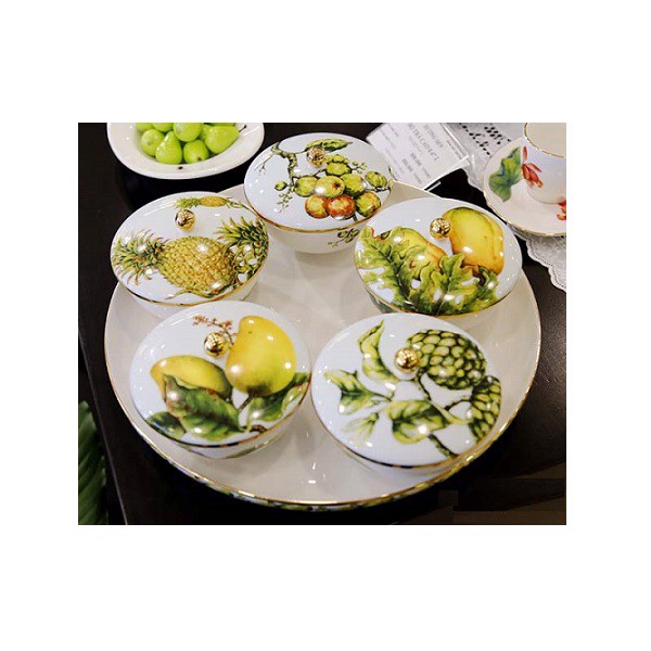 Bộ Khay Mứt Ngũ Quả Minh Long Chỉ Vàng