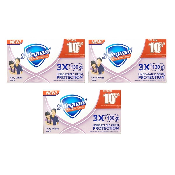 Lốc 3 Xà Bông Cục Safeguard Chăm Sóc Dịu Nhẹ Ivory White Care (135G)