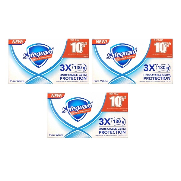 Lốc 3 Xà Bông Tắm Diệt Khuẩn Safeguard Trắng 135G