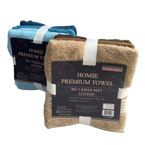 Bộ 3 Khăn Mặt Cotton Homie 40X78Cm