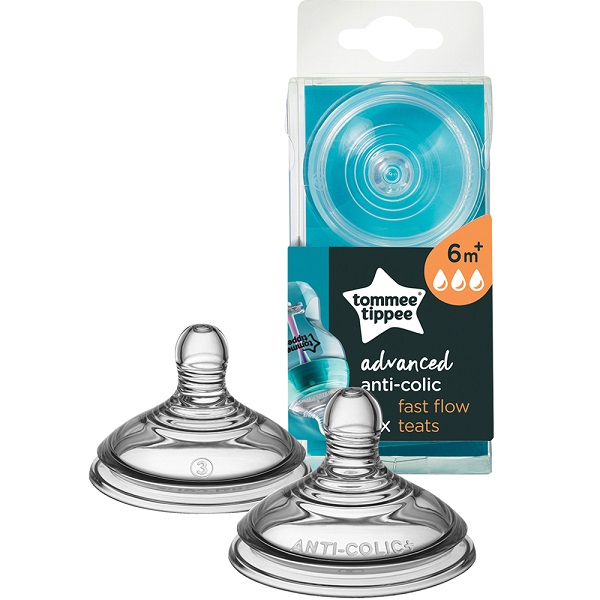 Núm Ty Silicon Thay Bình Sữa Tommee Tippee Advanced Anti - Colic Fast Flow Từ 6 Tháng (Vỉ Đôi)
