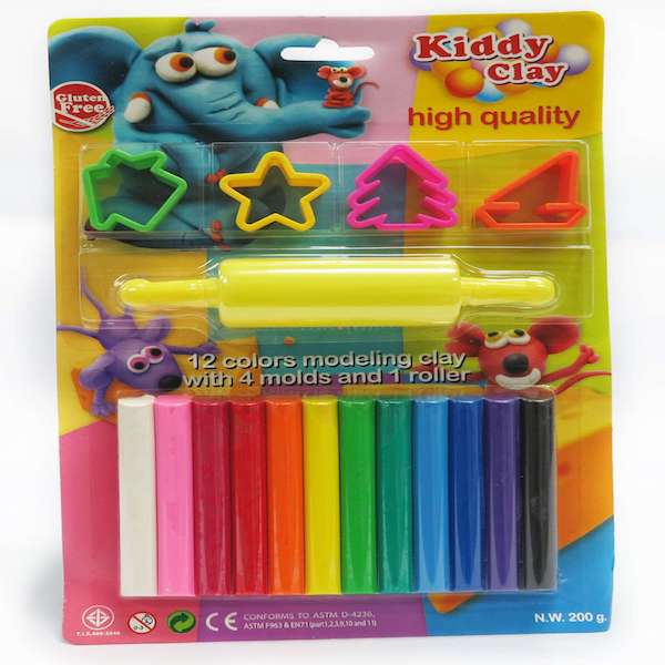 Đất Nặn 12 Màu + Khuôn + Cây Lăn Kiddy Clay St200124Mr | Plastic Clay 12 Colors + Shape Molding + Roller St200124Mr