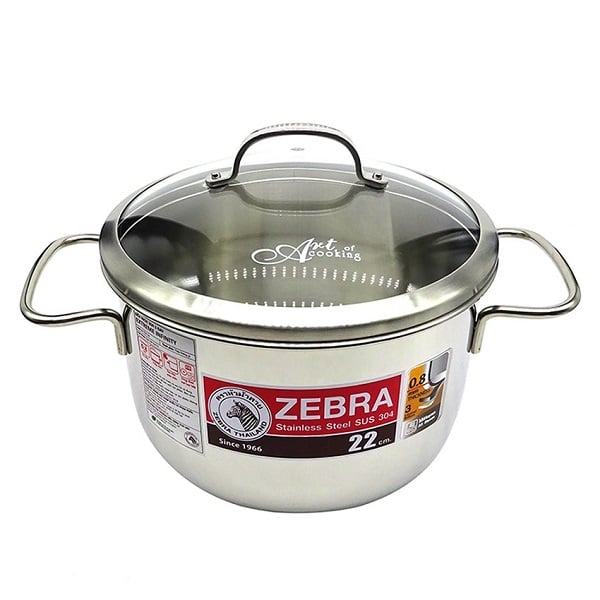 Nồi Inox 304 Nắp Kính 3 Đáy Infinity Zebra 4.5 Lít 22Cm