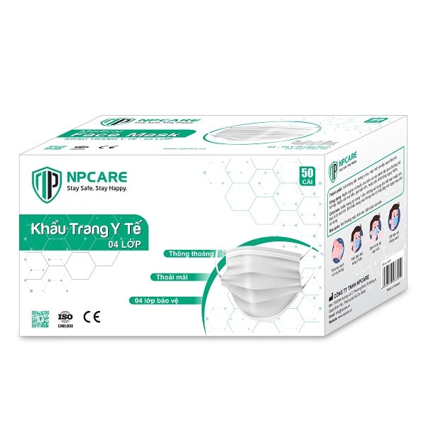 Khẩu Trang Y Tế Npcare 4 Lớp Premium Trắng Hộp 50 Cái (Store 1001, 1003)