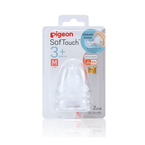 Núm Vú Silicon Siêu Mềm Plus Pigeon (M) Vỉ 2 Cái