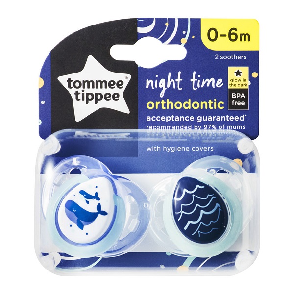 Ty Ngậm Dạ Quang Cho Bé Tommee Tippee Night Time 0 - 6 Tháng Vỉ 2 Cái (Giao Mẫu Ngẫu Nhiên)