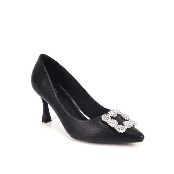 Giày Cao Gót Bít Mũi Nhọn Cao 7Cm Phối Khóa Màu Đen Cillie 1154 (Store 5703)
