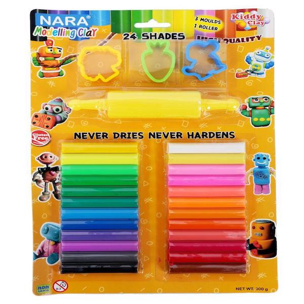 Đất Nặn Kiddy 24 Màu 300G + 3 Khuôn + Cây Lăn St - 300 - 24+3Sm/R | 24 Colors Plastic Clay 300G + 3 Shape Moldings + Roller St - 300 - 24+3Sm/R