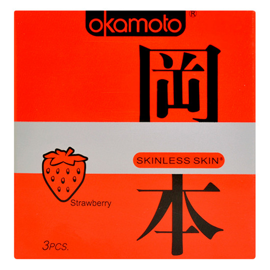 Bao Cao Su Okamoto Skinless Skin Strawberry - Hộp 3 Cái