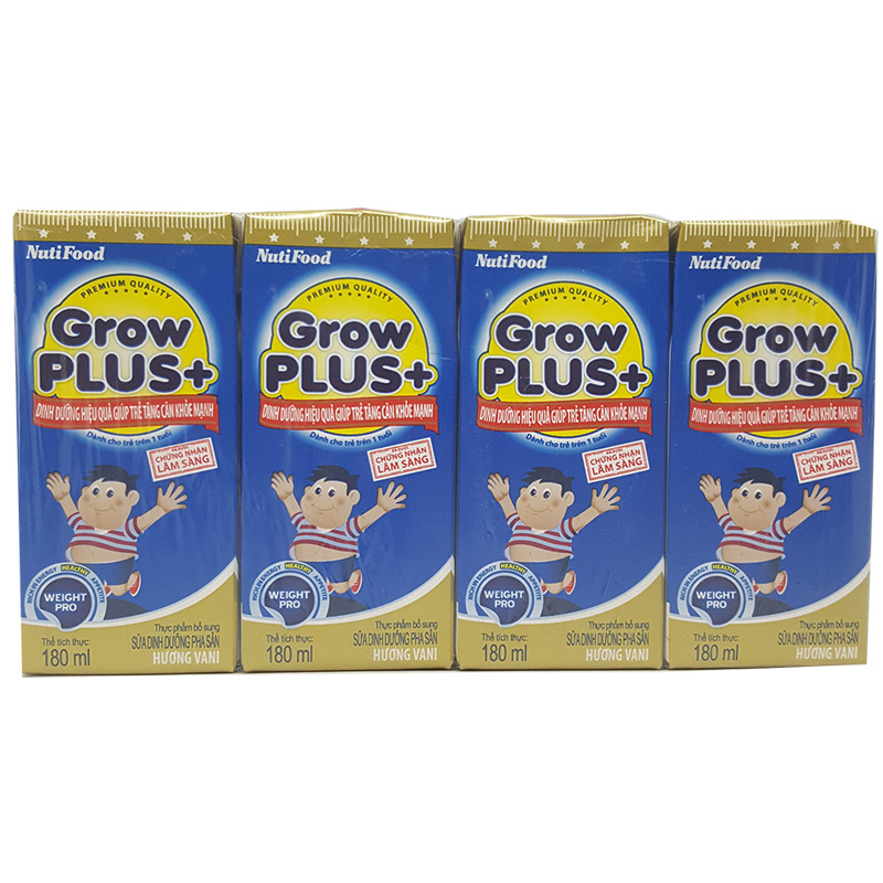 Sữa Bột Pha Sẵn Grow Plus+ Tăng Cân Khỏe Mạnh - Lốc 4 Hộp X 180Ml