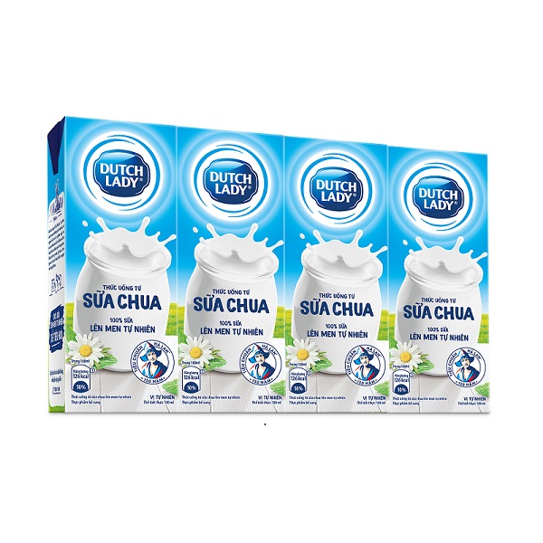 Sữa Chua Uống Cô Gái Hà Lan Vị Tự Nhiên - Lốc 4 Hộp X 180Ml
