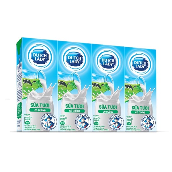 Sữa Tươi Tiệt Trùng Cô Gái Hà Lan Có Đường - Lốc 4 Hộp 180Ml